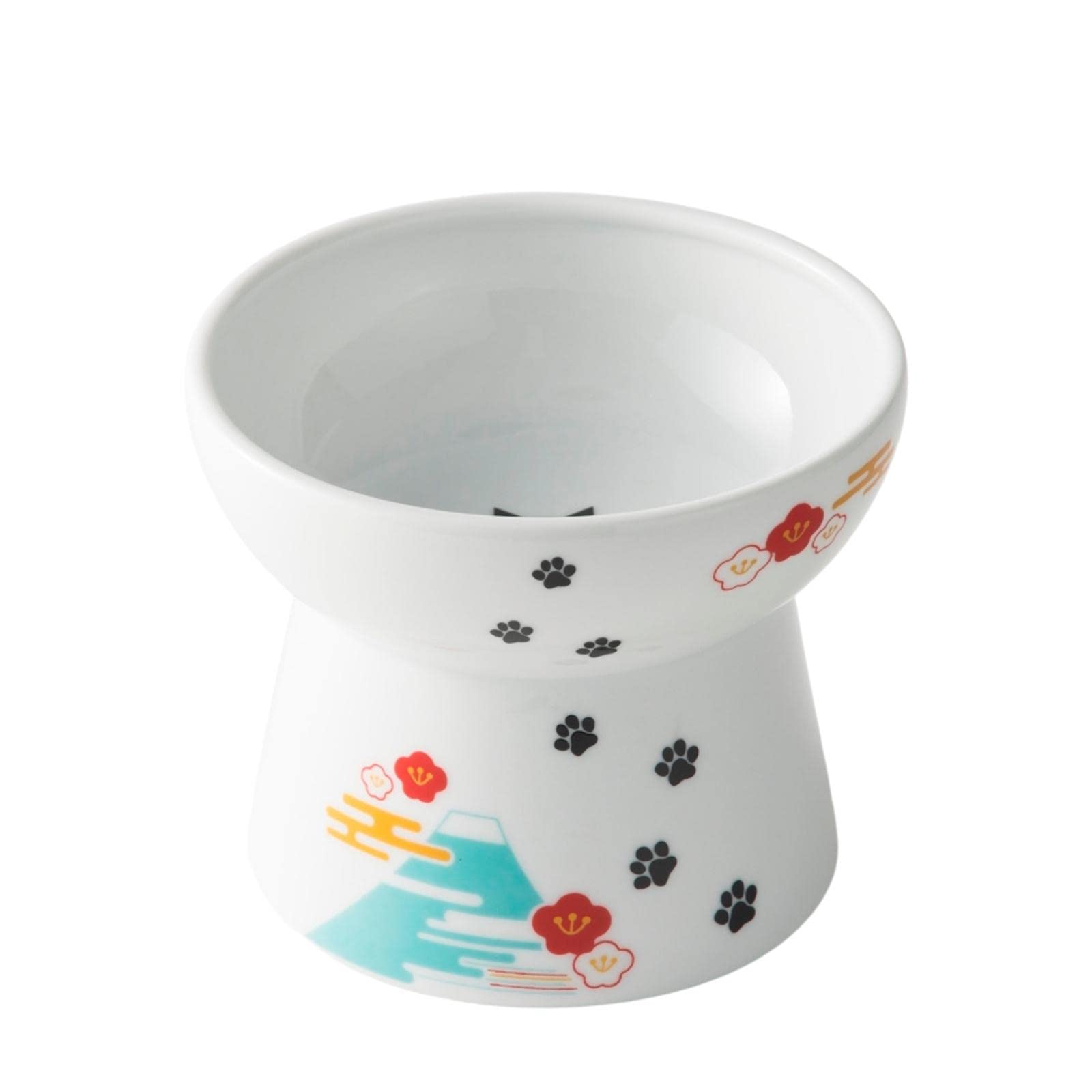 Necoichi Raised Cat Food Bowl - Ceramic Elevated Cat Bowl for Whisker & Neck Fatigue, Dishwasher Microwave Safe - Non-Slip & Ant