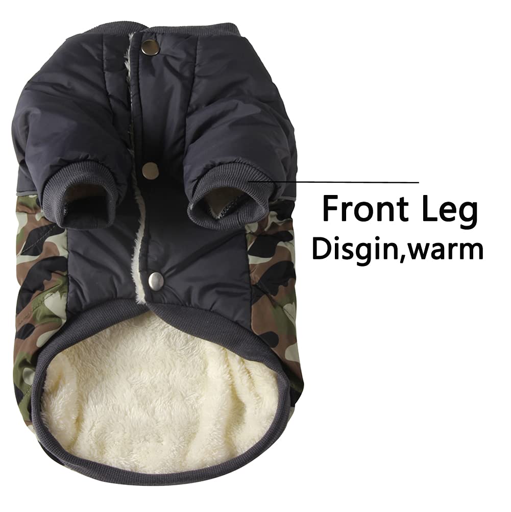 Vecomfy Fleece Lining Warm Dog Coats For Small Dogs Waterproof Puppy Jacket With Front Legs For Winter Green Camo Xs