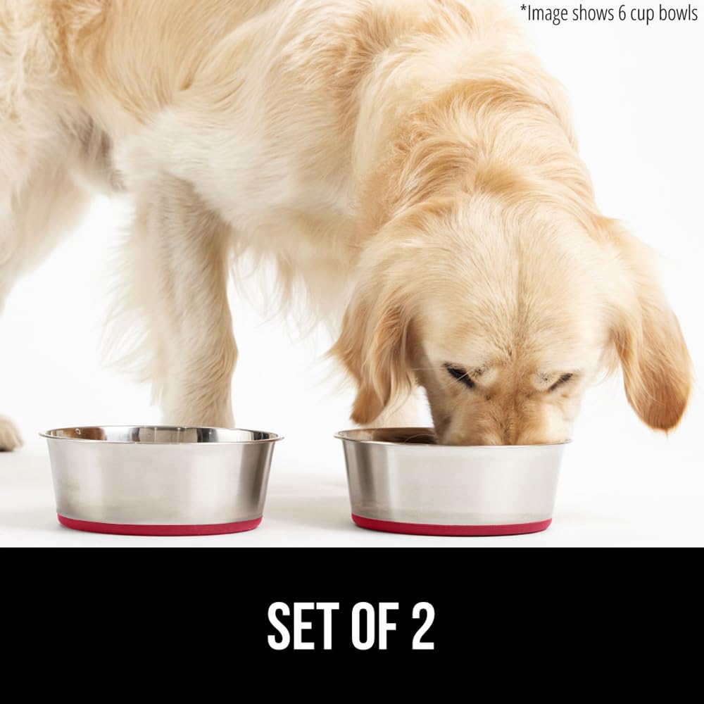 GORILLA GRIP Set of 2 Dog Bowls, Holds 4 Cups (32 fl oz), Heavy Duty Metal Food and Water Bowl for Feeding Dogs and Cats, Dishwa