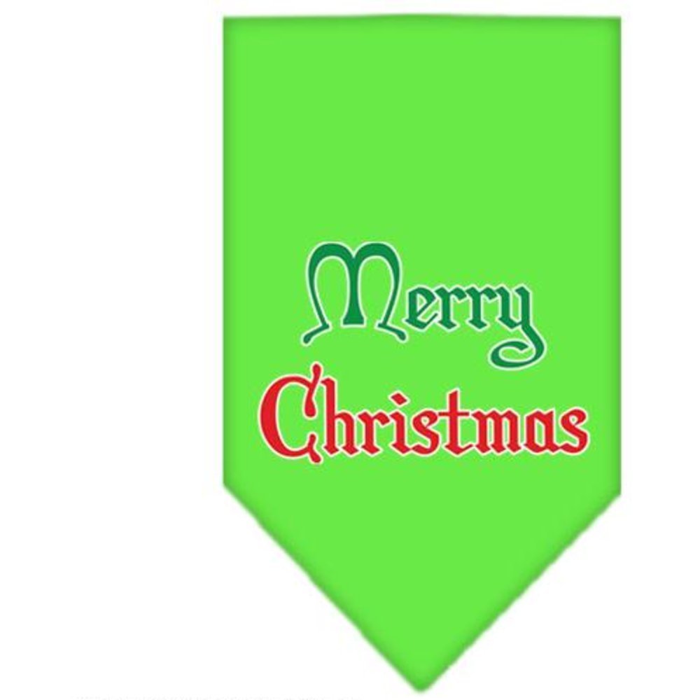 Christmas Pet and Dog Bandana Screen Printed, Merry Christmas Lime Green Small