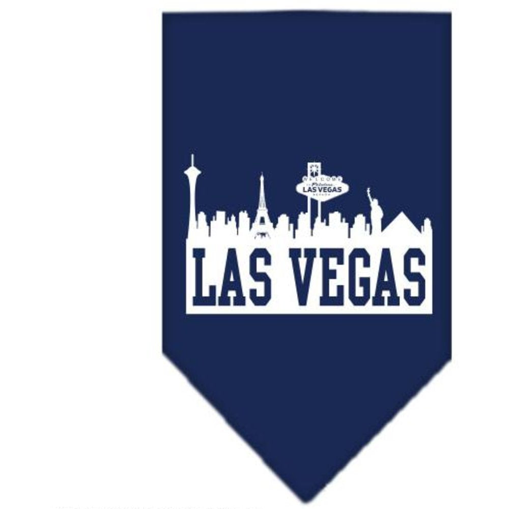 Pet and Dog Bandana Screen Printed, &quot;Las Vegas Skyline&quot; Navy Blue Small