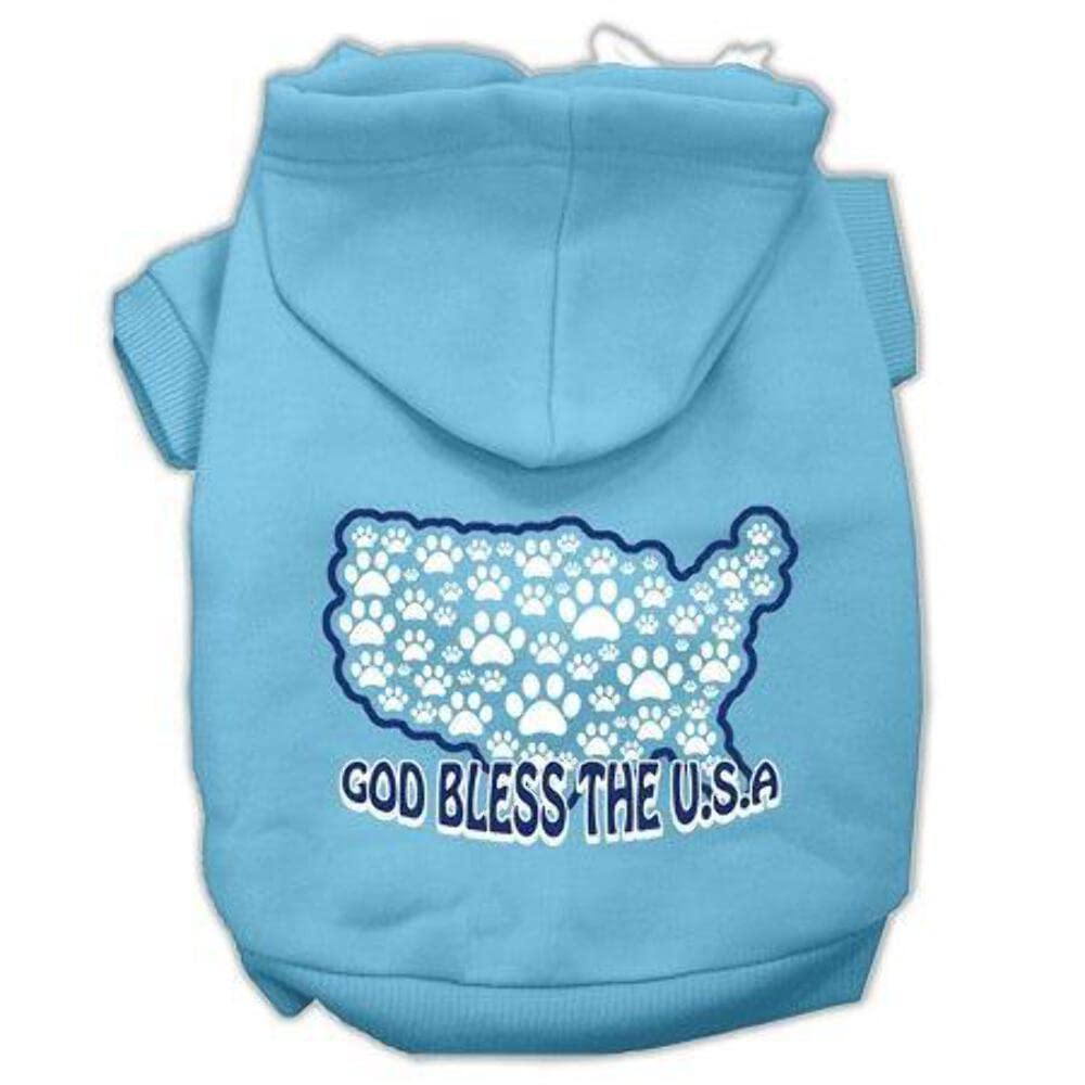 Pet, Dog & Cat Hoodie Screen Printed, 'God Bless The Usa' Baby Blue Lg (10-14 Lbs.)