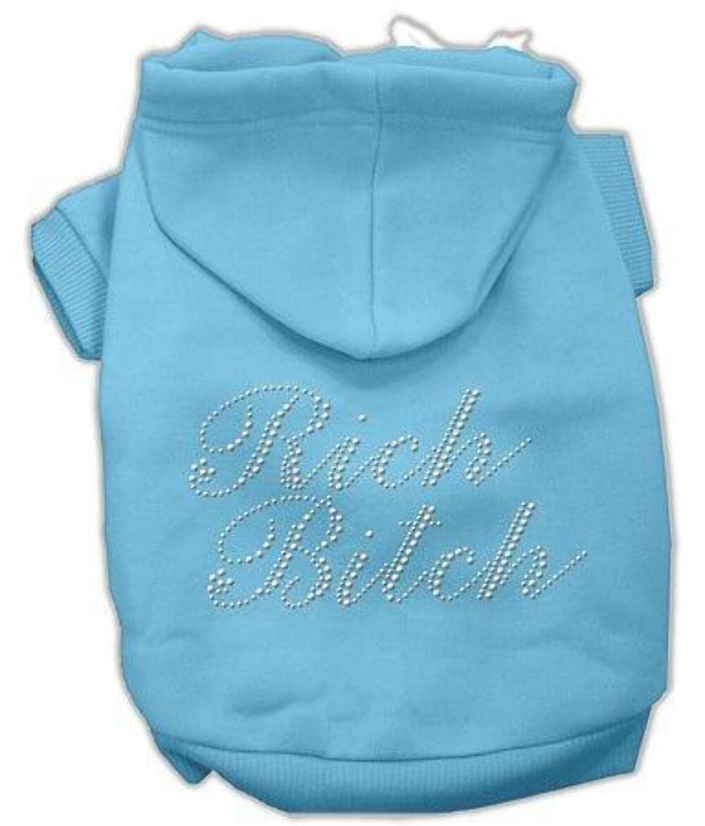 Mirage Pet Products Rich Bitch Rhinestone Hoodies, Size 10, Baby Blue