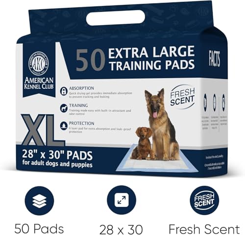 American Kennel Club Scented Puppy Training Pads With Ultra Absorbent Quick Dry Gel – 28 X 30 Pee Pads For Dogs - Fresh Scented - 50 Count, Xl