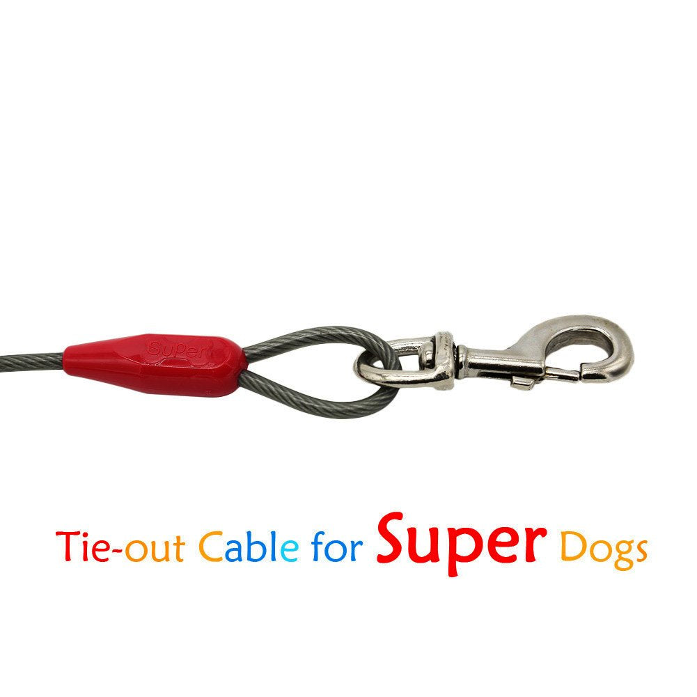 Petest 25Ft Tie-Out Cable With Crimp Cover For Super Dogs Up To 250 Pounds
