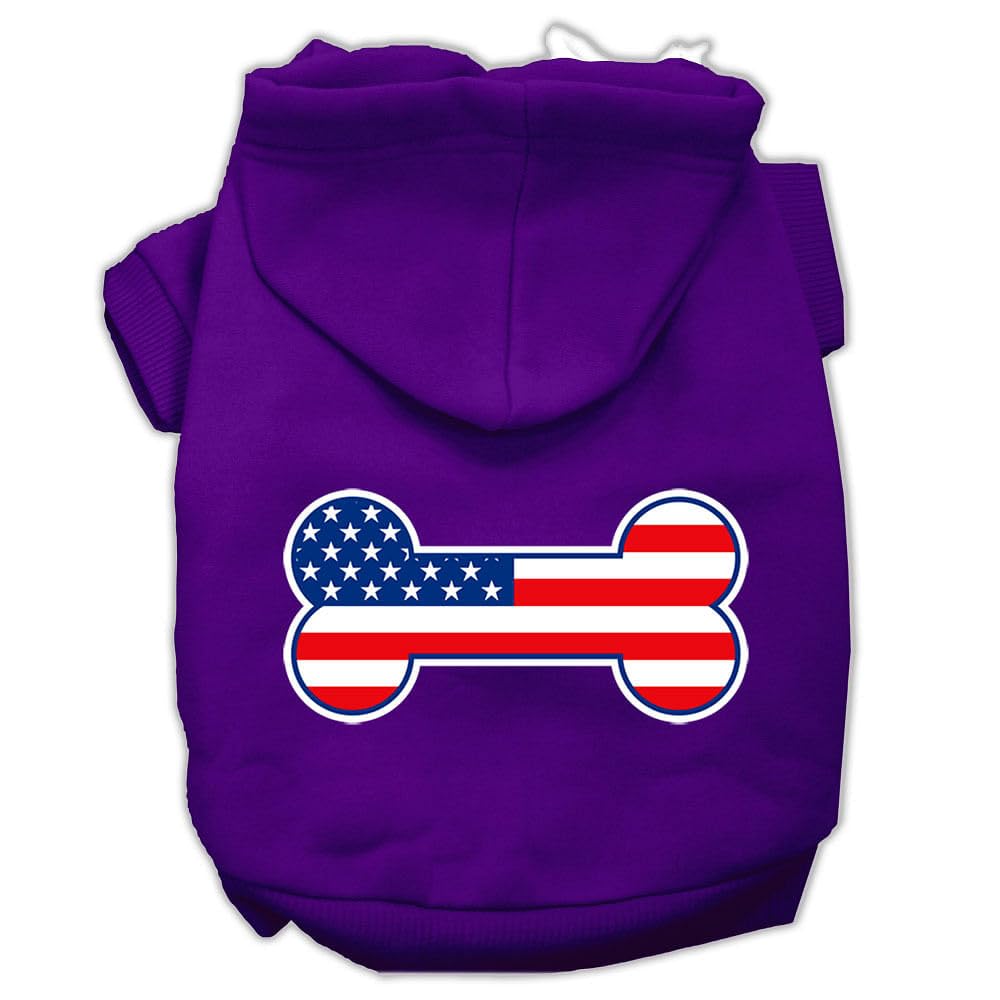 Pet Dog & Cat Hoodie Screen Printed, 'Bone Shaped American Flag' Purple Lg (10-14 Lbs.)