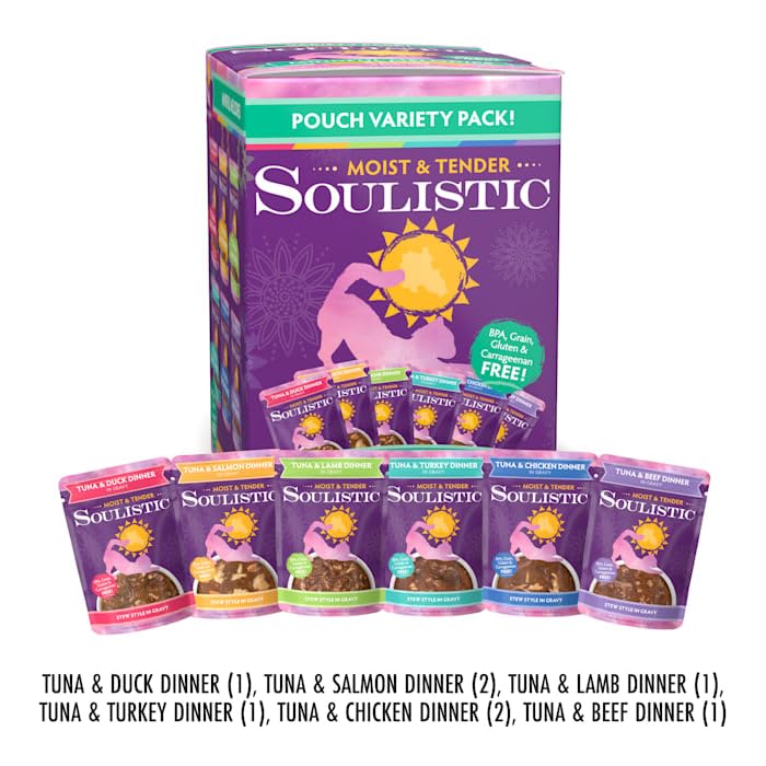 Soulistic Moist & Tender Variety Pack Wet Cat Food, 3 oz., Count of 8, 24 OZ