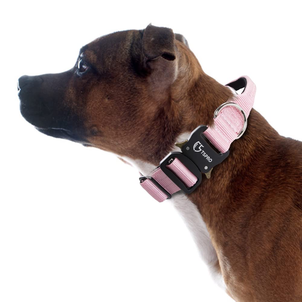 Tspro Premium Dog Collar With Handle Thick Dog Collar Adjustable Dog Collar Heavy Duty Quick-Release Metal Buckle Dog Collar For Small Or Medium To Extra Large Dogs(M-Pink)