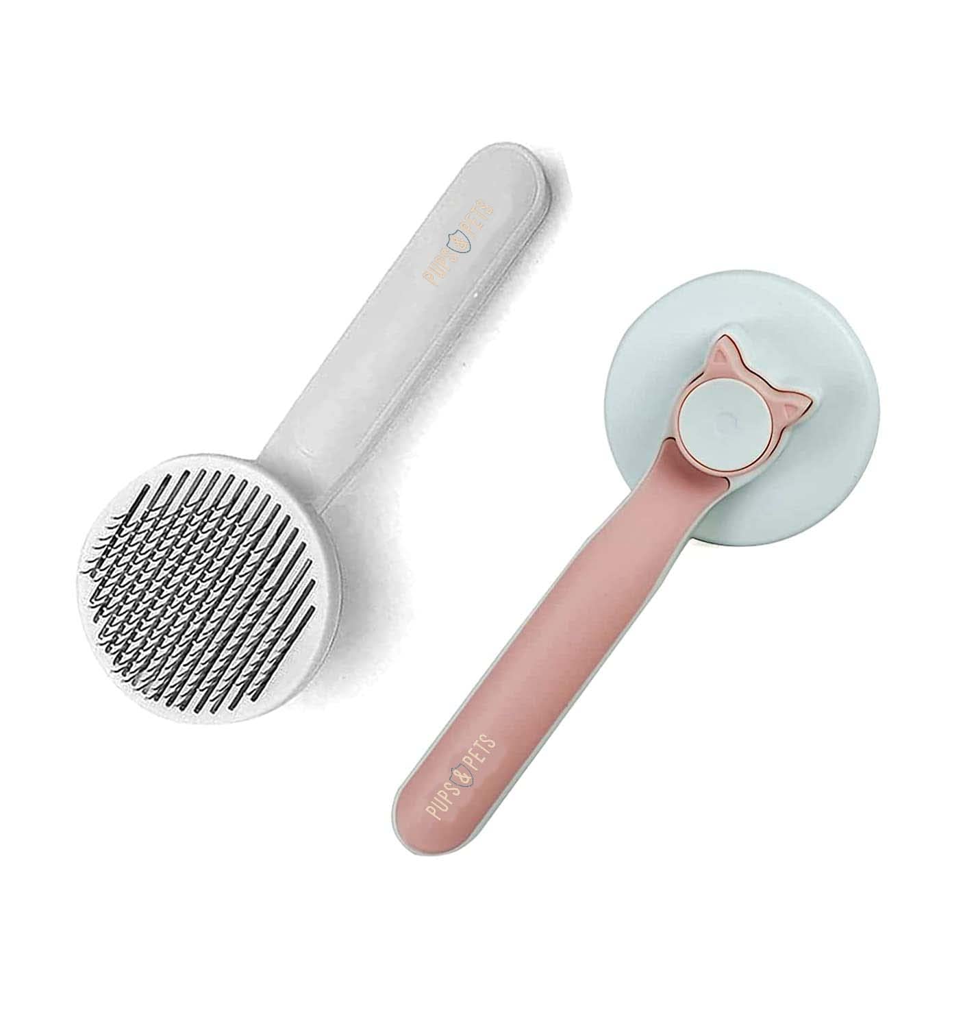 Pups&Pets Dog Shedding and Grooming Brush with Ultra Long Bristle and Easy Cleaning Button | Pet Hair Slicker Brush Easily remov