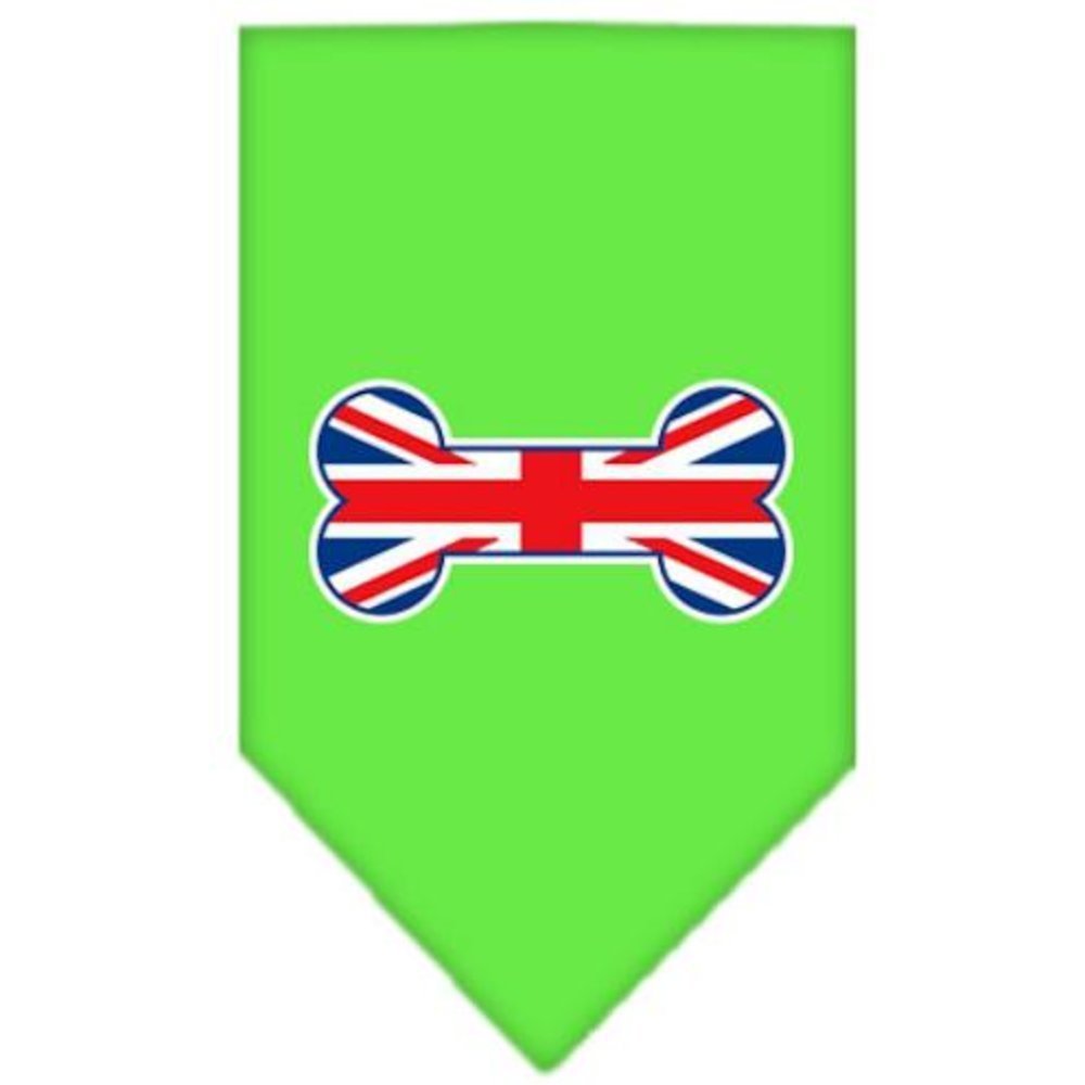 Pet and Dog Bandana Screen Printed, &quot;Bone Shaped UK Flag&quot; Lime Green Large