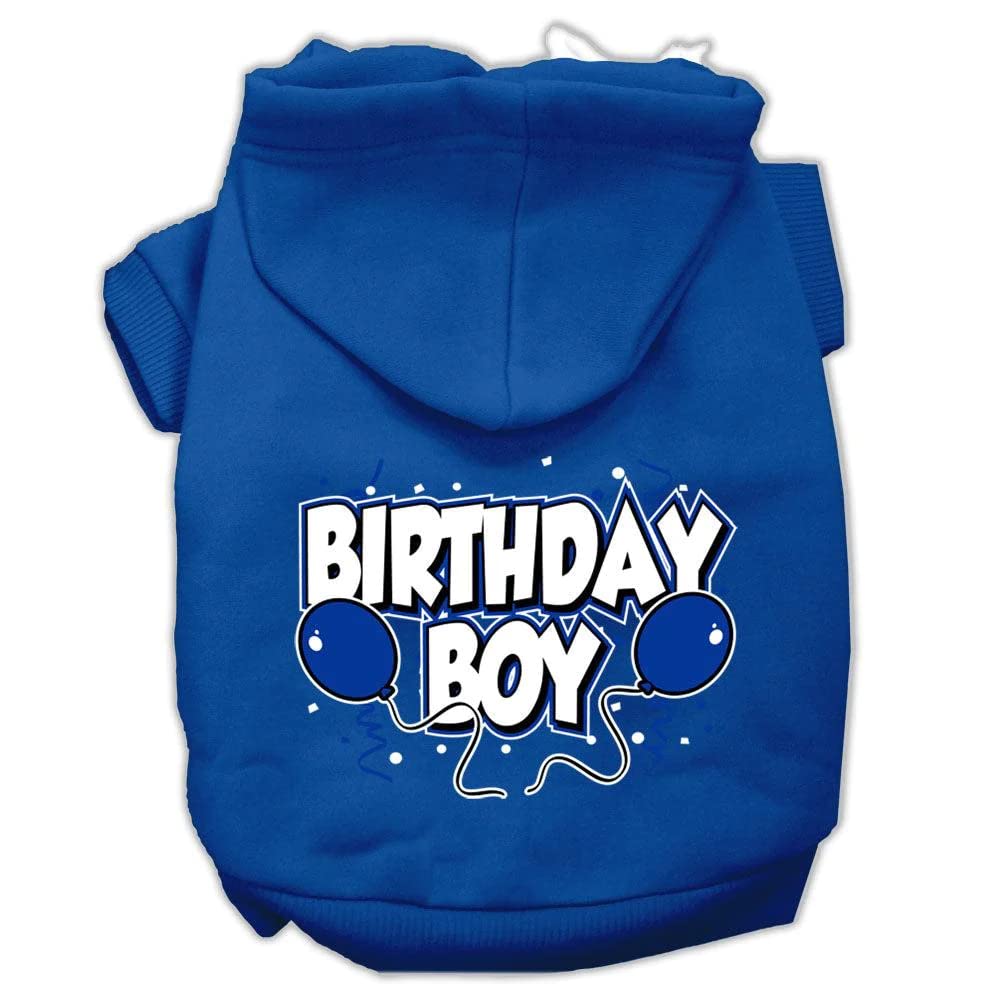 Pet, Dog & Cat Hoodie Screen Printed, 'Birthday Boy' Blue Lg (10-14 Lbs.)
