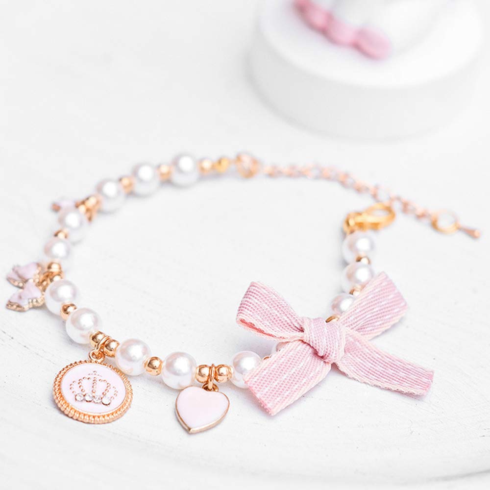 Rayminsino Fashion Pet Necklace Cat Pearl Crown Collar Accessories Ornaments Pet Cat Teddy Collar Pearl Jewelry Collar