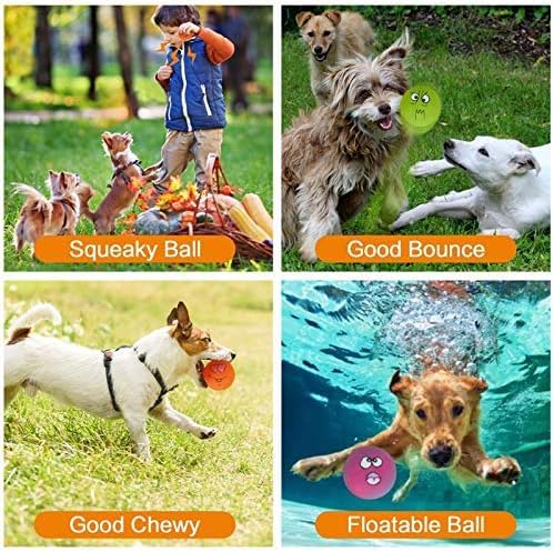 Coricorsu Squeaky Dog Toy Chewing Dog Toys Durable Teething Latex Rubber Soft Interactive Fetch Play Dog Balls with Funny Face f