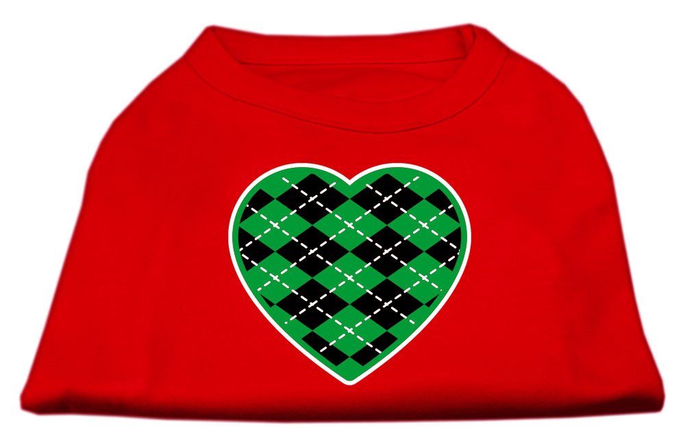 Pet Dog & Cat Shirt Screen Printed, &quot;Argyle Heart Emerald Green&quot; Red LG (10-14 lbs.)