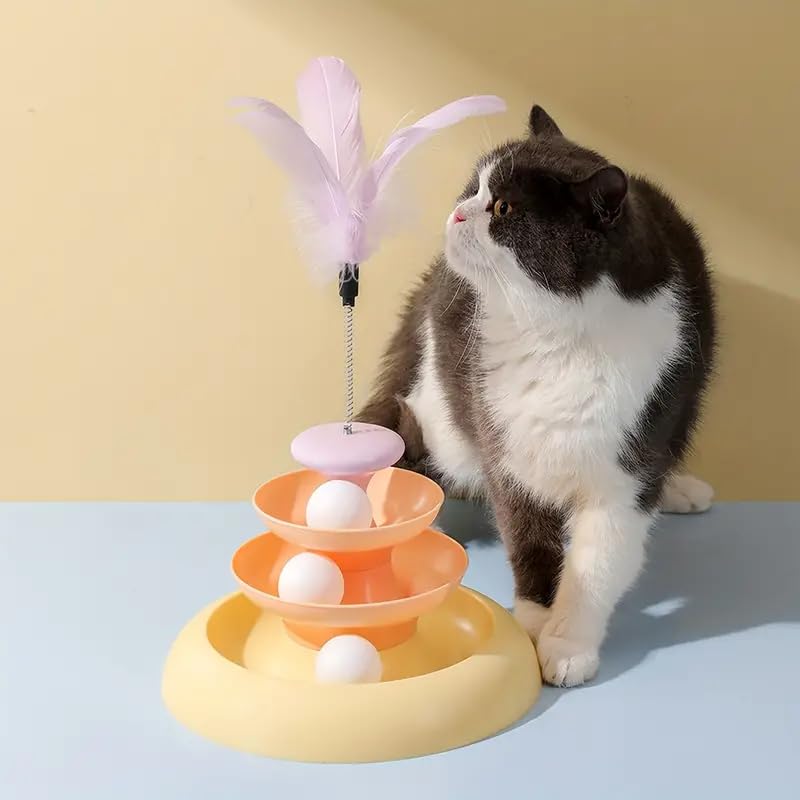 Woofy Cat Three Layer Turntable Toy Educational Play Track Tower Cat Teaser Toy For Indoor Cat Interactive Supply  Color As Var