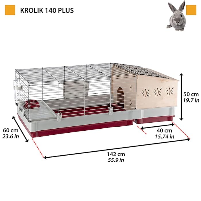 Ferplast Krolik Extra-Large Rabbit Cage W/ Wood Hutch Extension Rabbit Cage Includes All Accessories And Measures 55.9L X 23.62W