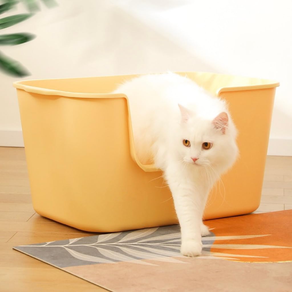 Towntime Xxl Litter Box With High Sides - 24.6'L X 16.9'W X 12.99'H, Anti-Splash, Tool-Free Assembly, Multi-Cat, Jumbo (Yellow)