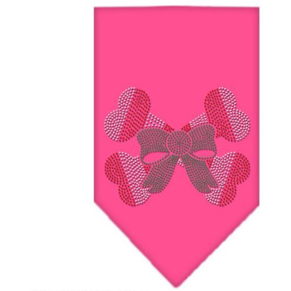 Christmas Pet and Dog Bandana Rhinestone, &quot;Candy Cane Crossbones&quot; Bright Pink Large