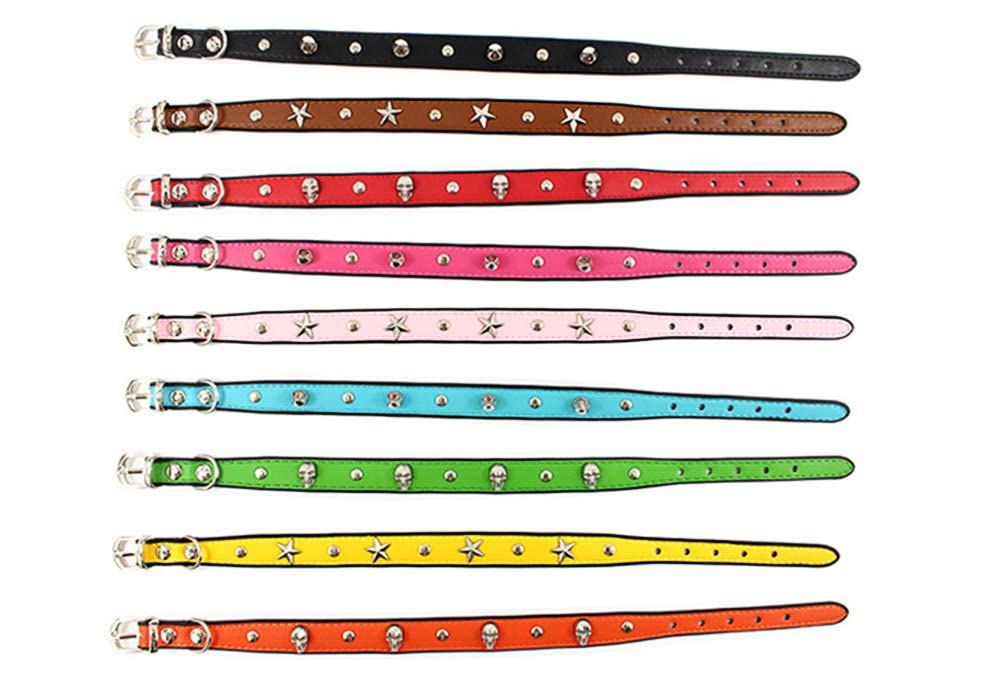 Jingwy Colorful Personalized Design Skull/Rivet/Star Puppies Cats Collar 9 Colors Optional Red/Yellow/Black/Brown/Pink/Green/Orange/Rose Red/Blue (S, Red (Skull))