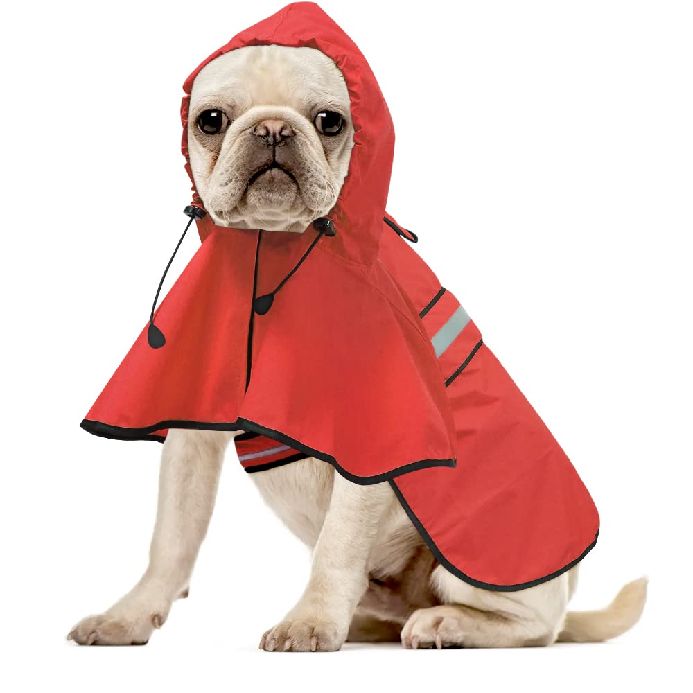 Ezierfy Reflective Dog Raincoats - Adjustable Waterproof Pet Rain Coat Jacket, Lightweight Dog Hooded Rain Slicker Poncho For Small To X- Large Dogs And Puppies (Red, Small)