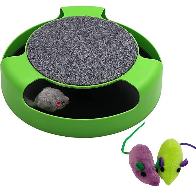 Woofy Interactive Mouse Moving Catch Toy With Two Replaced Running Stuffed Mice And Spinning Scratching Pad Round Kitten Scratch