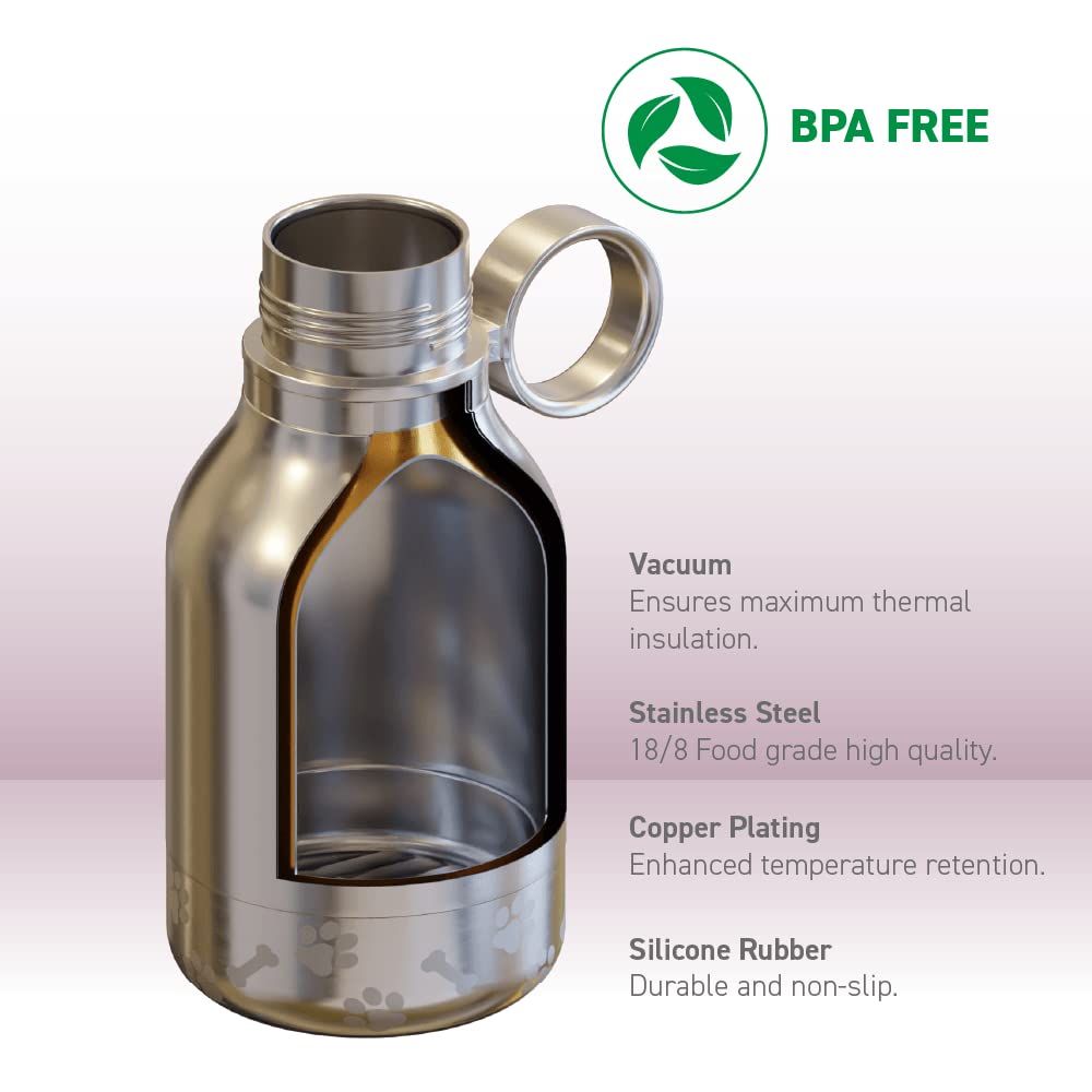 Asobu Dog Bowl Attached To Stainless Steel Insulated Travel Bottle For Human 33 Ounce (Burgundy)