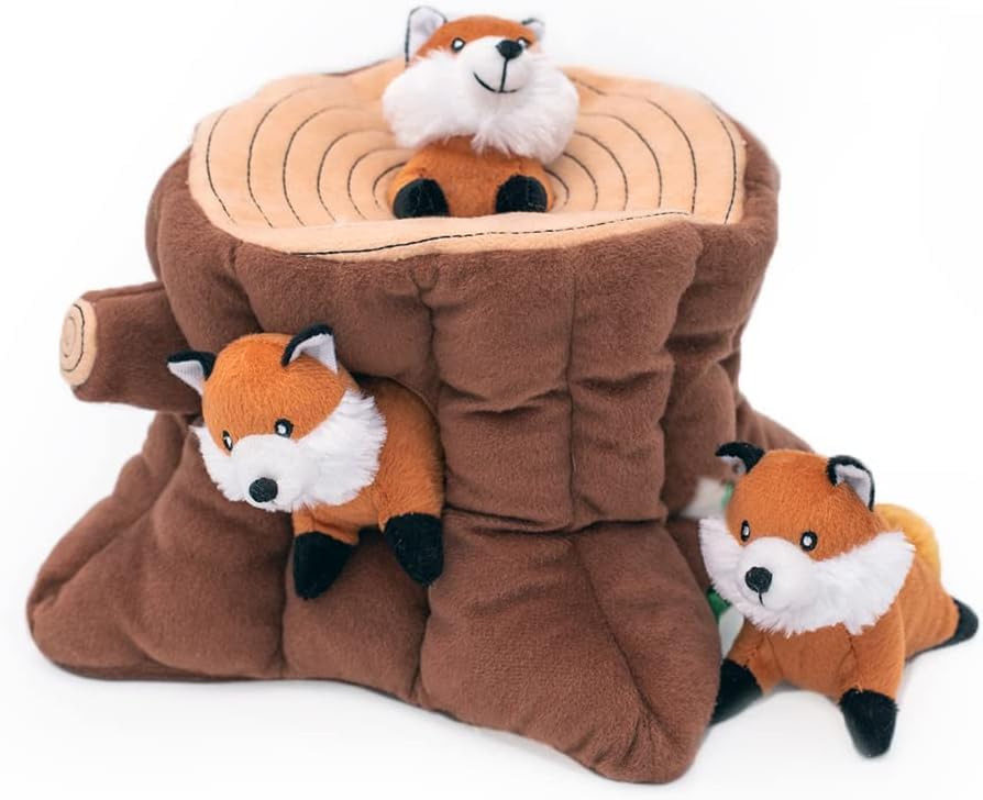 Zippypaws Burrow, Woodland Friends Fox Stump - Interactive Dog Toys For Boredom - Hide And Seek Dog Toys, Colorful Squeaky Dog Toys For Small & Medium Dogs, Plush Dog Puzzles