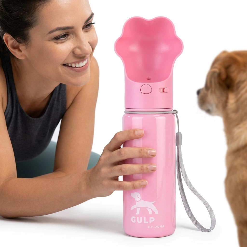 Duna Gulp 18oz Dog Travel Water Bottle with Paw-Shaped Bowl - Insulated Stainless Steel, Leakproof & Portable with Carry Strap f