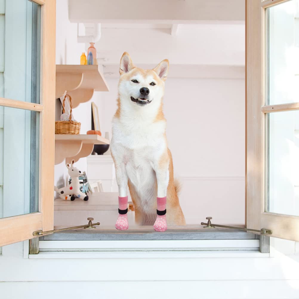 Expawlorer Double Side Anti-Slip Dog Socks 2 Pairs - Adjustable Pet Paw Protector With Strap, Traction Control Non-Skid For Indoor On Hardwood Floor Wear, Paw Protection For Puppy Dogs