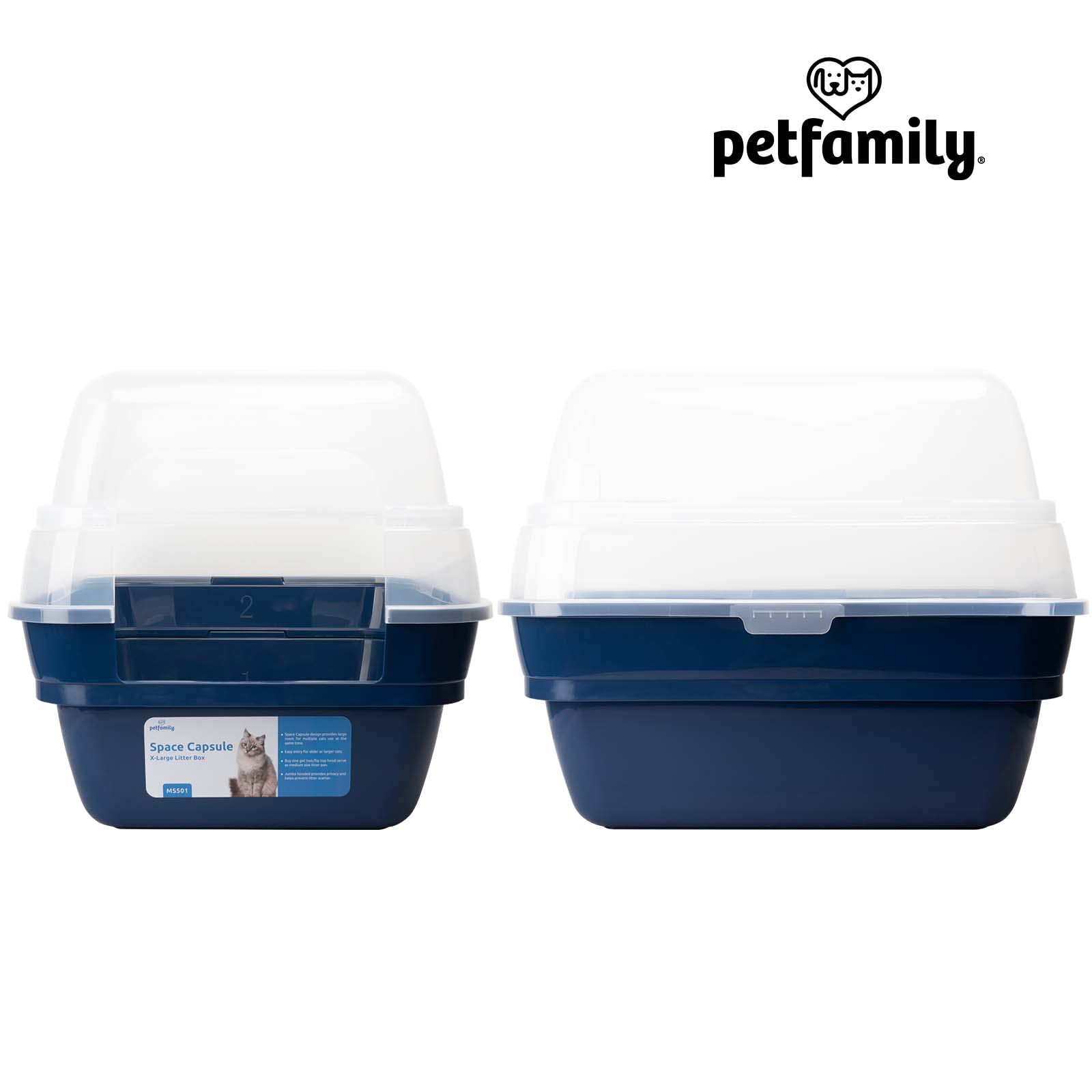 Petfamily Cat Litter Box, Large Foldable Jumbo Hooded Cat Litter Box With Transparent Lid (Navy Blue)