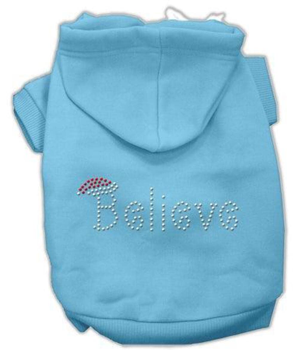 Christmas Pet Dog & Cat Hoodie Rhinestone, &quot;Believe&quot; Cream XS (0-3 lbs.)