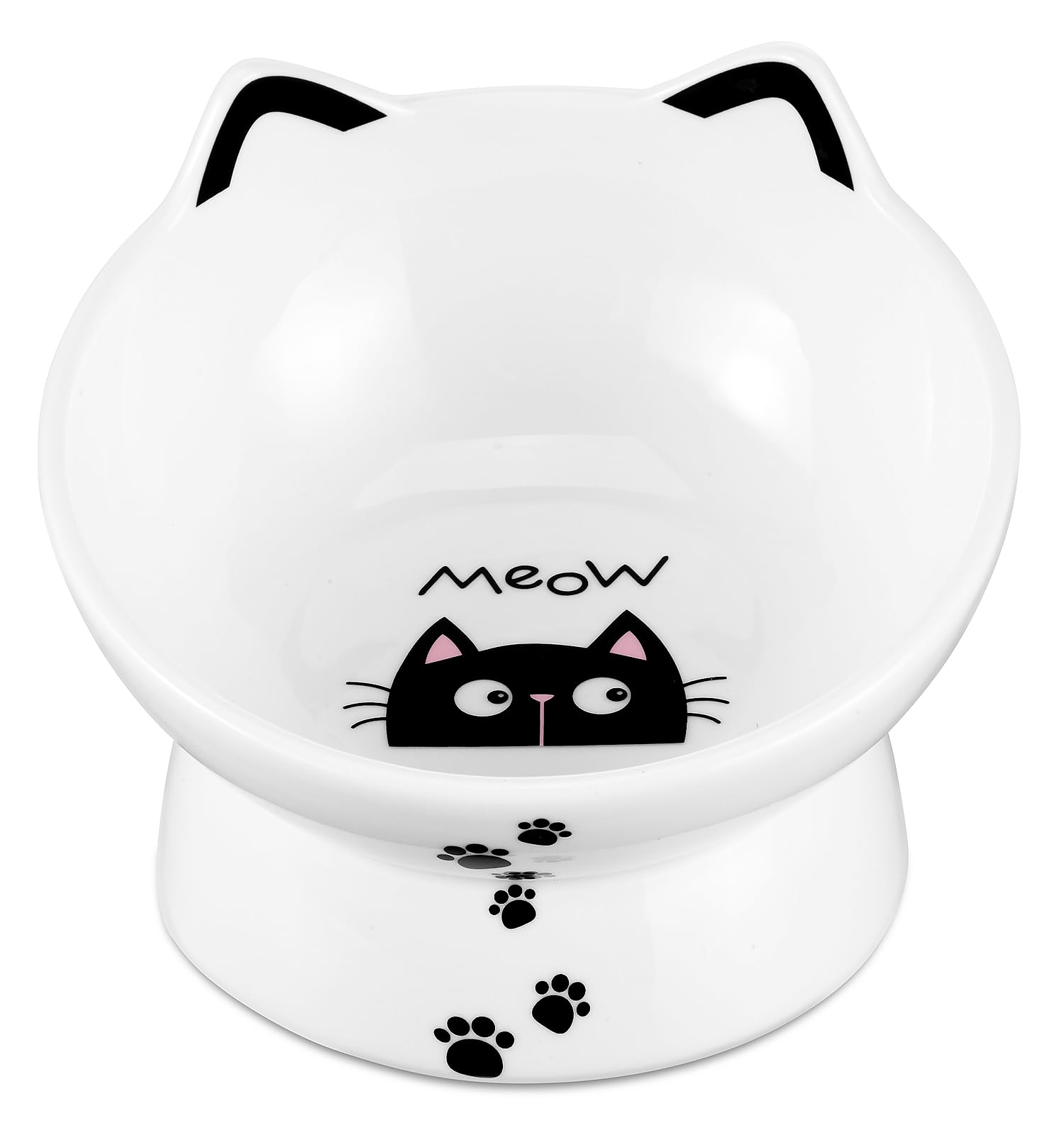 Yedio Porcelain Raised Cat Bowl, Tilted Cat Food Bowl with Anti Slip Band, Stress Free, Elevated Porcelain Pet Bowl Protect Pet 