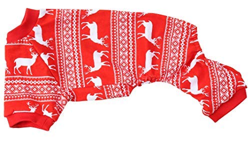 Reindeer Pet Clothes Christmas Dog Pajamas Shirts Jumpshit,Back Length 12' Small Red