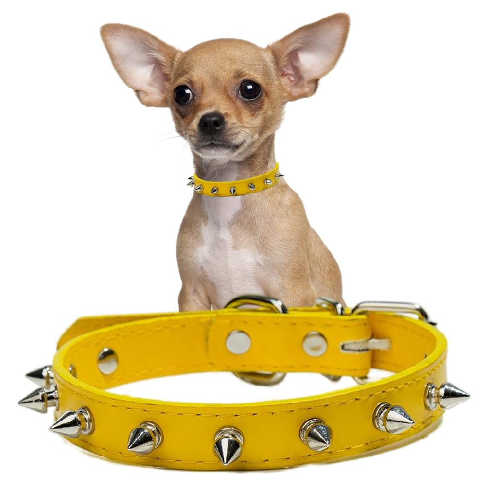 Goth Dog Collar with Spiked, Mushrooms Rivet Stud Studded Soft Pu Faux Leather Spike Dog Collar Adjustable for XS Small Medium B