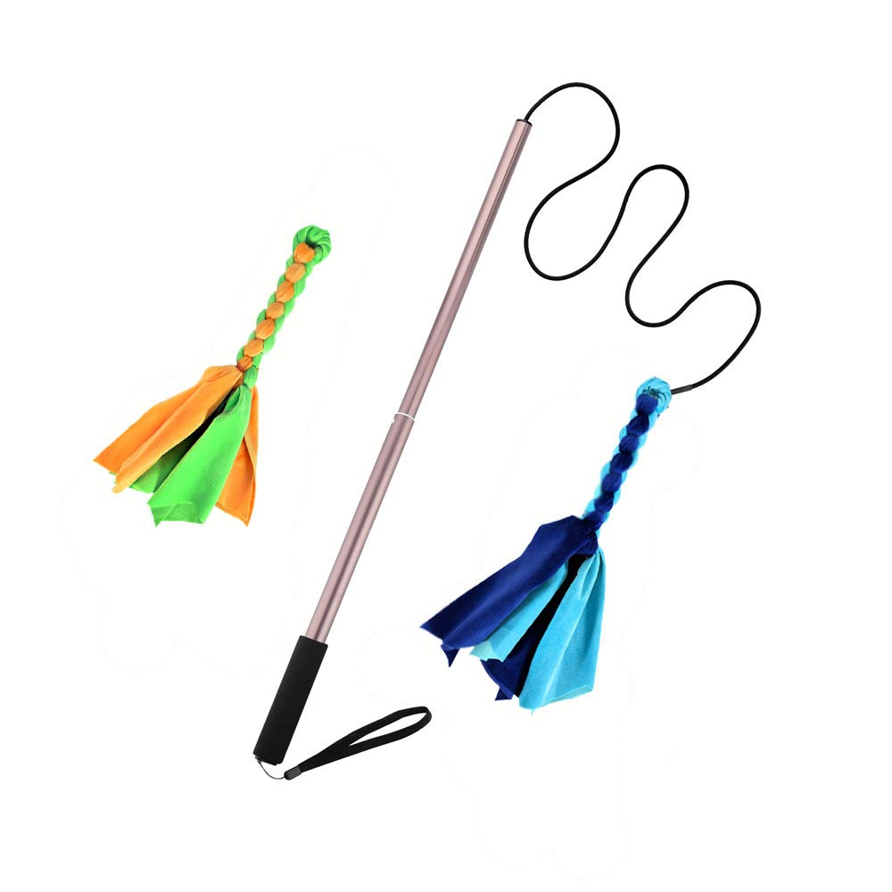 Amyese Flirt Pole For Dogs - Extendable Flirt Pole With 2Pcs Fleece Lure Tugs For Dog Outdoor Entertainment, Train And Exercise,