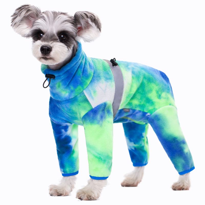 Aitoli Dog Coat, Tie Dye - Blue Polar Fleece Jumpsuit For Small Medium Dogs, Winter Jacket, Reflective Onesies, Full Body Vest, 