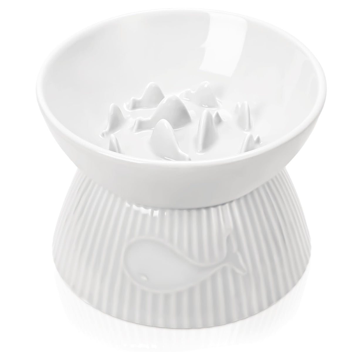 Kopmath Elevated Slow Feeder Cat Bowl, Stop Vomiting & Choking, Ceramic Cat Slow Feeder Bowl, Spill-Proof & Anti-Tipping, Easy To Clean, No Black Chin, Raised Cat Bowl Slow Feeder For Dry & Wet Food