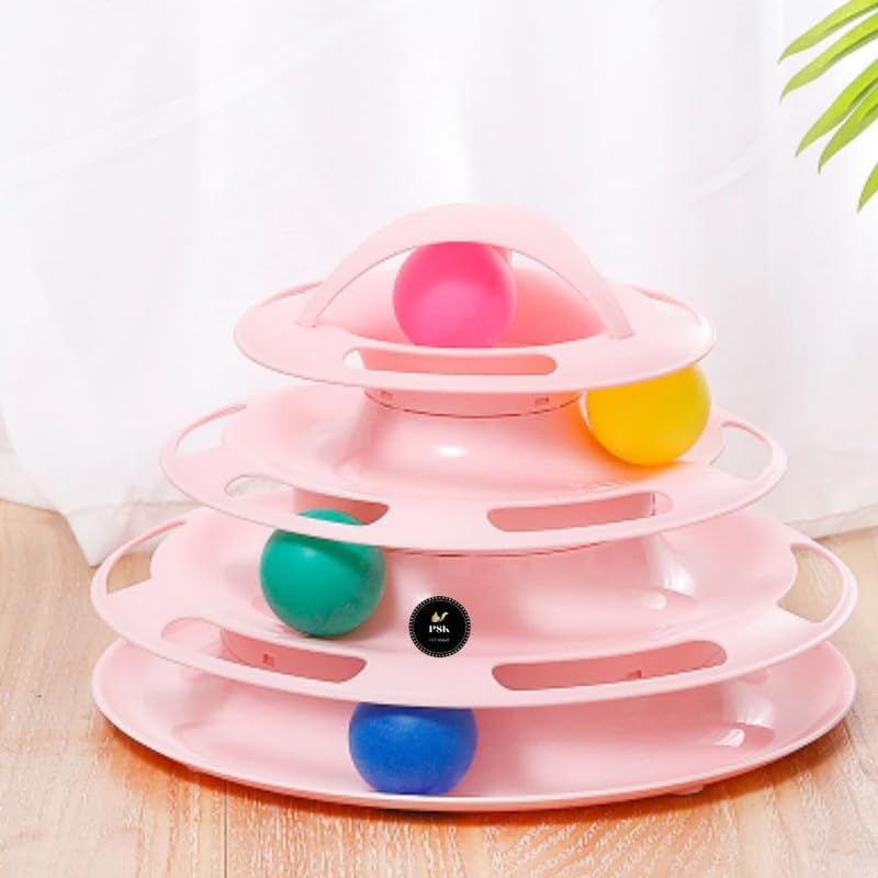 Psk Pet Mart Pet Interactive Fun Roller Exerciser 3 Level Cat Teaser Ball Toy With 3 Colorful Balls