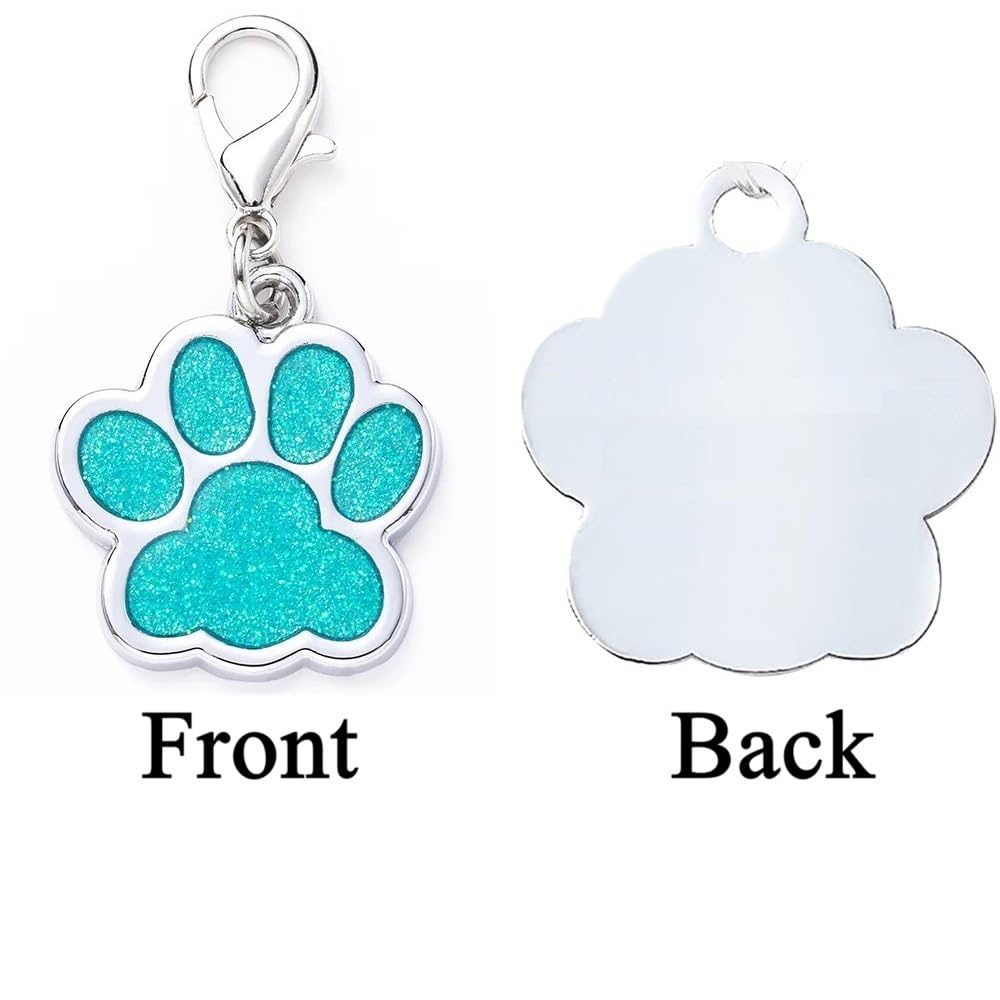 Coolliant Cute Personalized Pet Name Tags - Glitter Custom Dog/Cat Id Tags, Engraved Paw-Shaped Small: Light Blue
