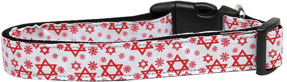 Hanukkah Pet Dog & Cat Nylon Collar or Leash, &quot;Red Star Of David&quot; MD Narrow Collar