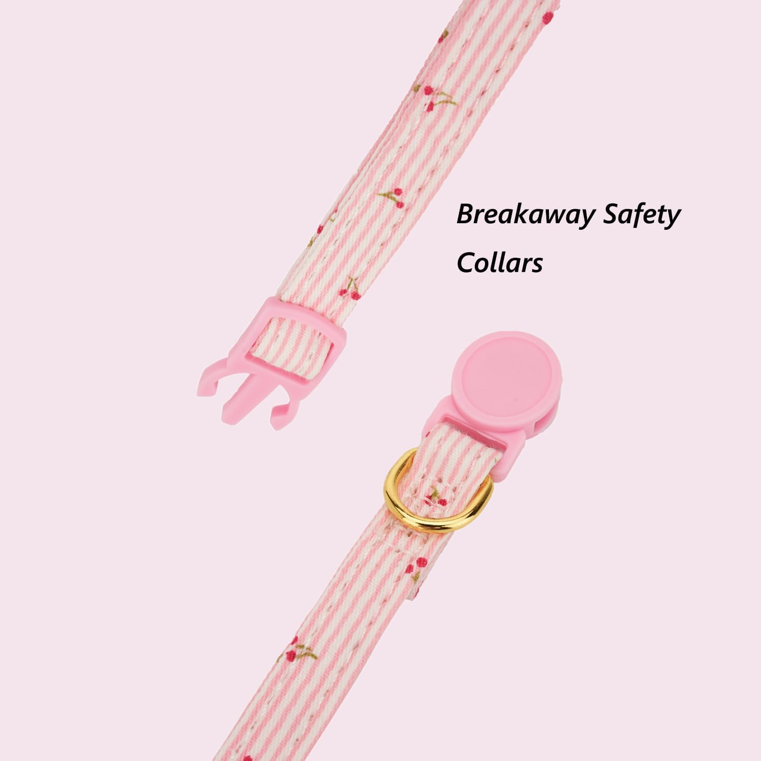 Petiry 2 Pack Cotton Cat Collar, Removable Bowtie, Floral Pattern, Safety Breakaway Clasp, Adjustable For Cats.(Adult Cat, Pink+
