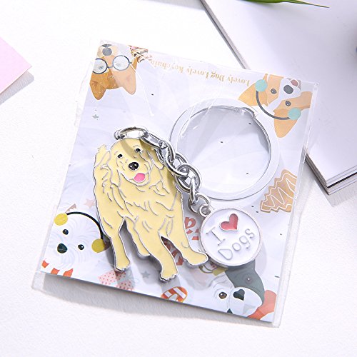 Harikaji Dog Keychain ring, Cool Cute Pet Dog Keyring Bag Charm Mini Metal Key Ring Keyfob (Golden Retriever 2)