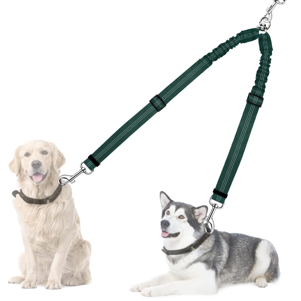 Autowt Double Dog Leash, No Tangle 360?Swivel Rotation Reflective Lead Attachment Adjustable Length Dual Two Dog Lead Splitter, Comfortable Shock Absorbing Walking Training For 2 Dogs