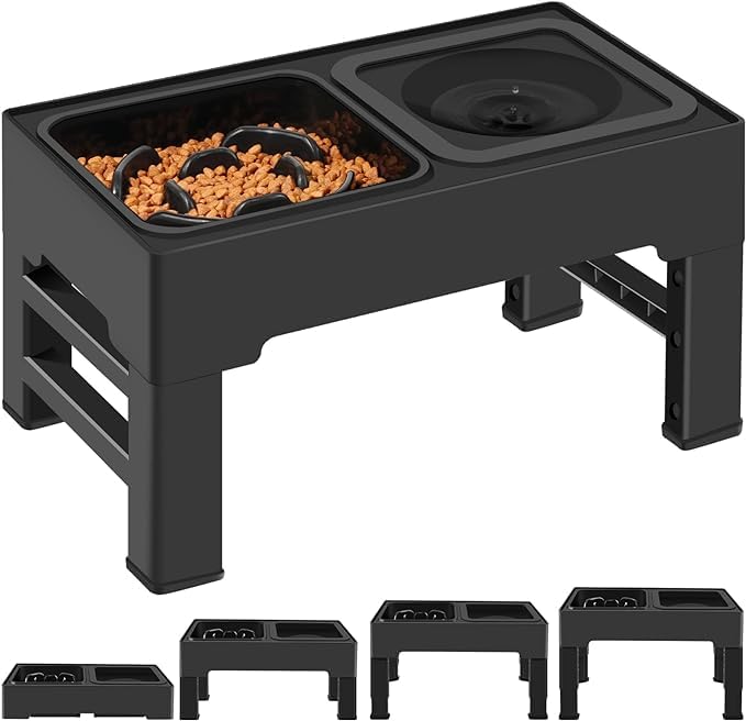 Petangel 2In1 Elevated Slow Feeder Dog Bowls 4 Height Adjustable Raised Bowls With No Spill Dog Water Bowl And Slow Feeder Dog