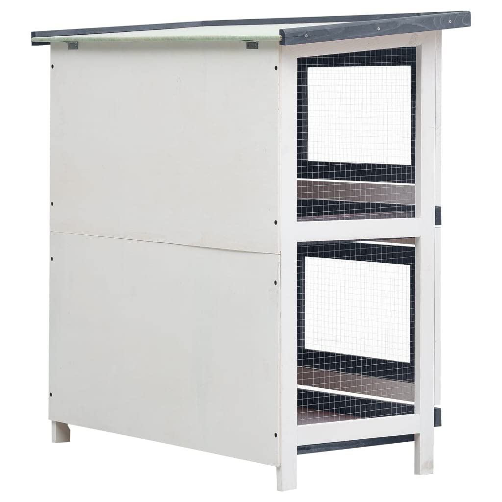 vidaXL Outdoor Small Pet Rabbit Hutch - Gray Wood Enclosure - Mesh Door Safety Design - Weather-Resistant Green Roof - Easy-Clea