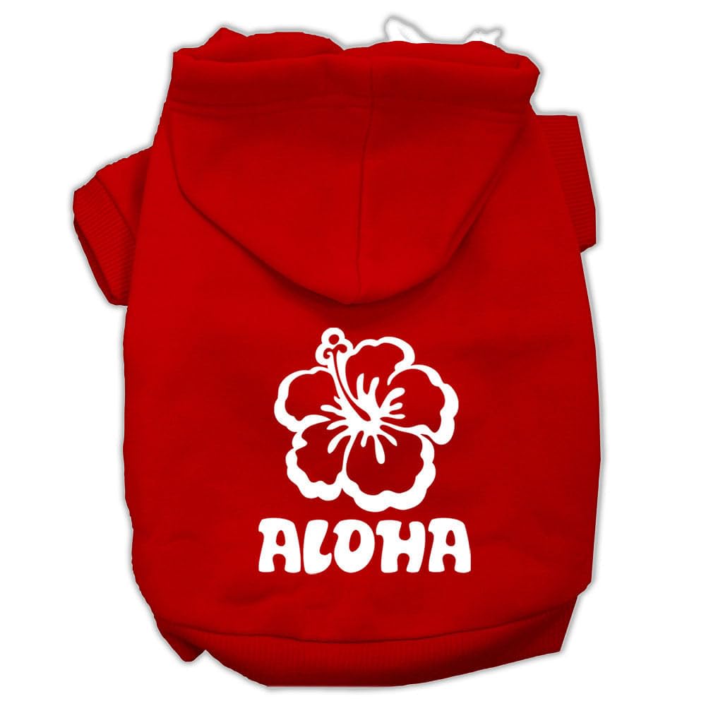 Pet, Dog & Cat Hoodie Screen Printed, 'Aloha Flower' Red Xs (0-3 Lbs.)