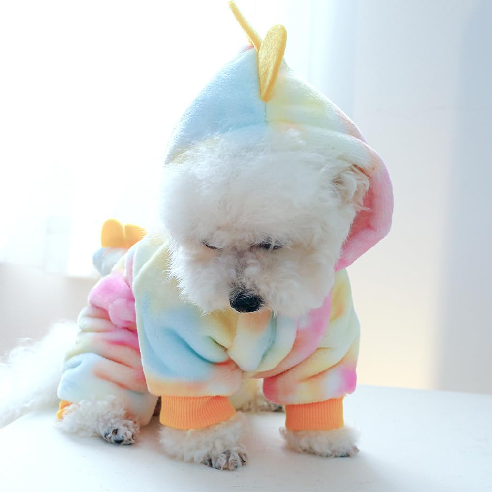 Anelekor Dinosaur Dog Clothes For Small Dog Girl Boy, Fleece Winter Puppy Hoodies With Leash Ring, Cold Weather Coat For Cat, Fu