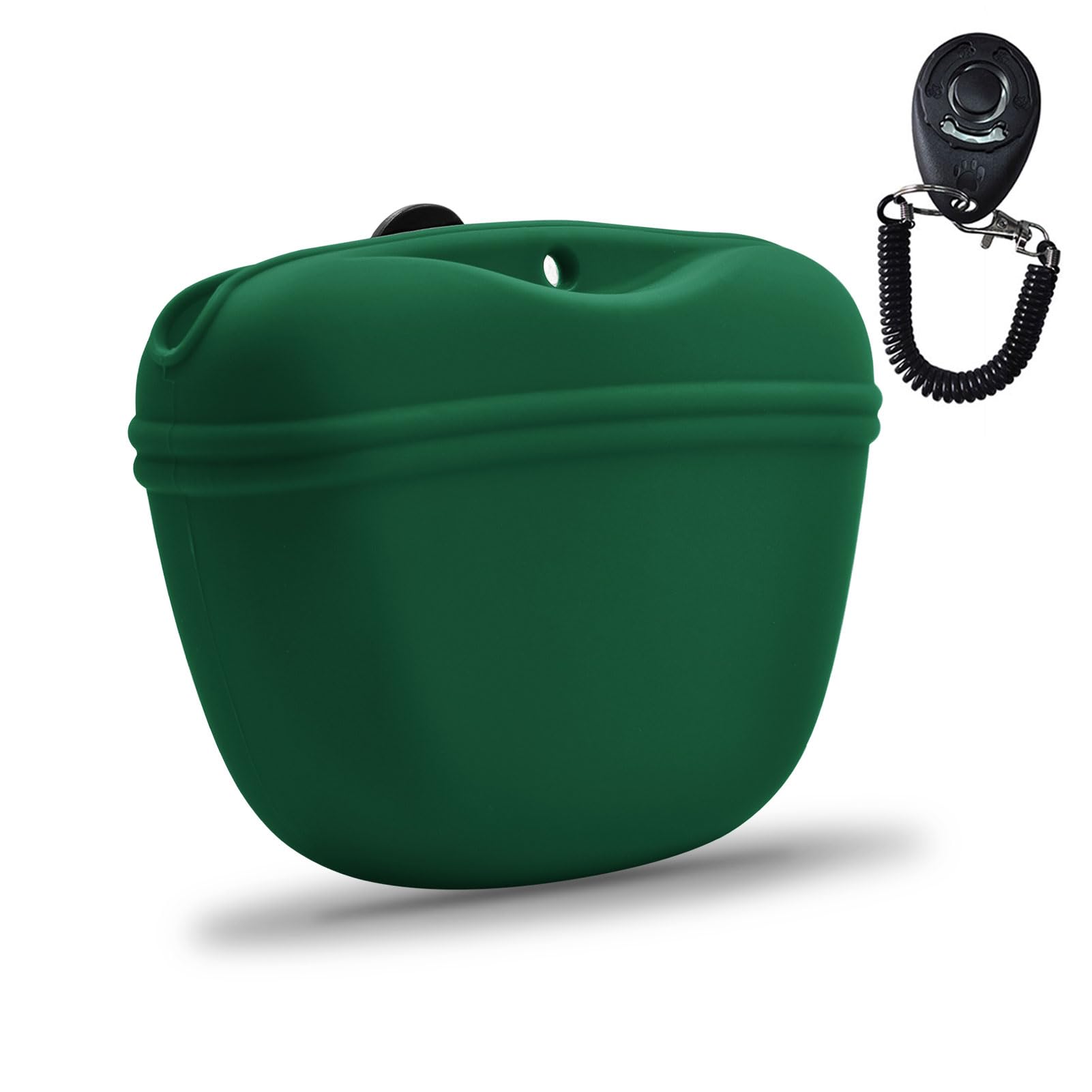 AUDWUD - Silicone Dog Treat Pouch - Clip on Portable Training Container - Convenient Magnetic Buckle Closing and Waist Clip - BP