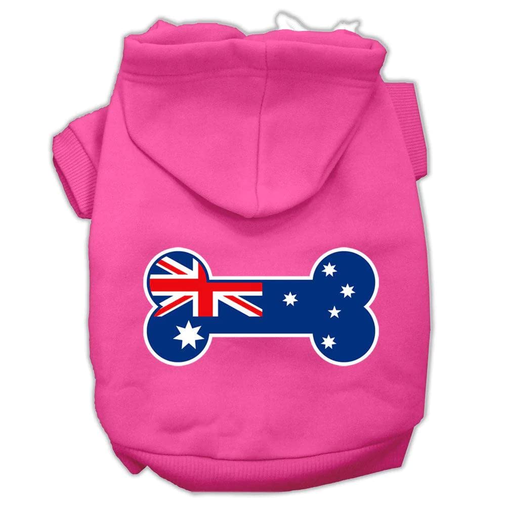 Pet Dog & Cat Hoodie Screen Printed, 'Bone Shaped Australian Flag' Gray Lg (10-14 Lbs.)