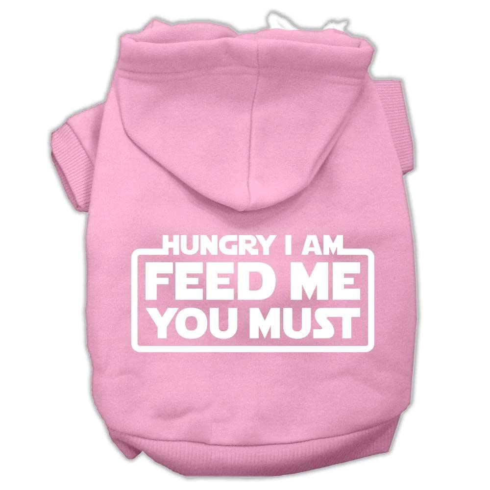 Pet, Dog & Cat Hoodie Screen Printed, Hungry I Am, Feed Me You Must Light Pink LG (10-14 lbs.)